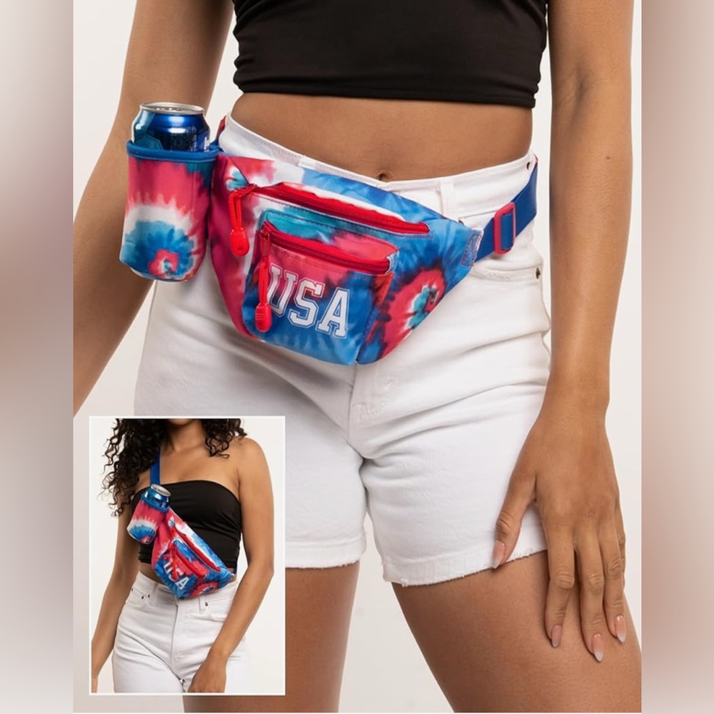 Tipsy Elves USA Tie Dye Fanny Pack with Detachable Drink Carrier - Picture 2 of 5